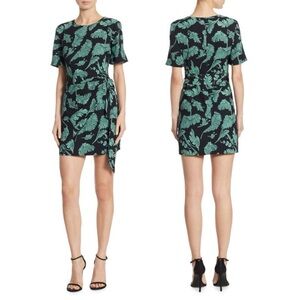CINQ À SEPT Bia Crewneck Tie-side Palm-print Mini Dress
